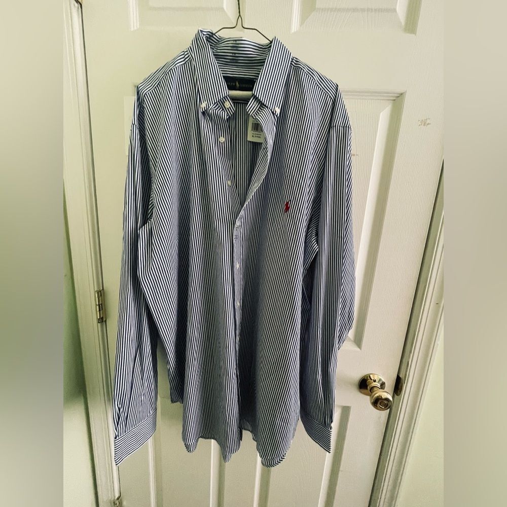 Ralph Lauren Collared Dress Shirt - XLT - blue striped - Long sleeve dress shirt